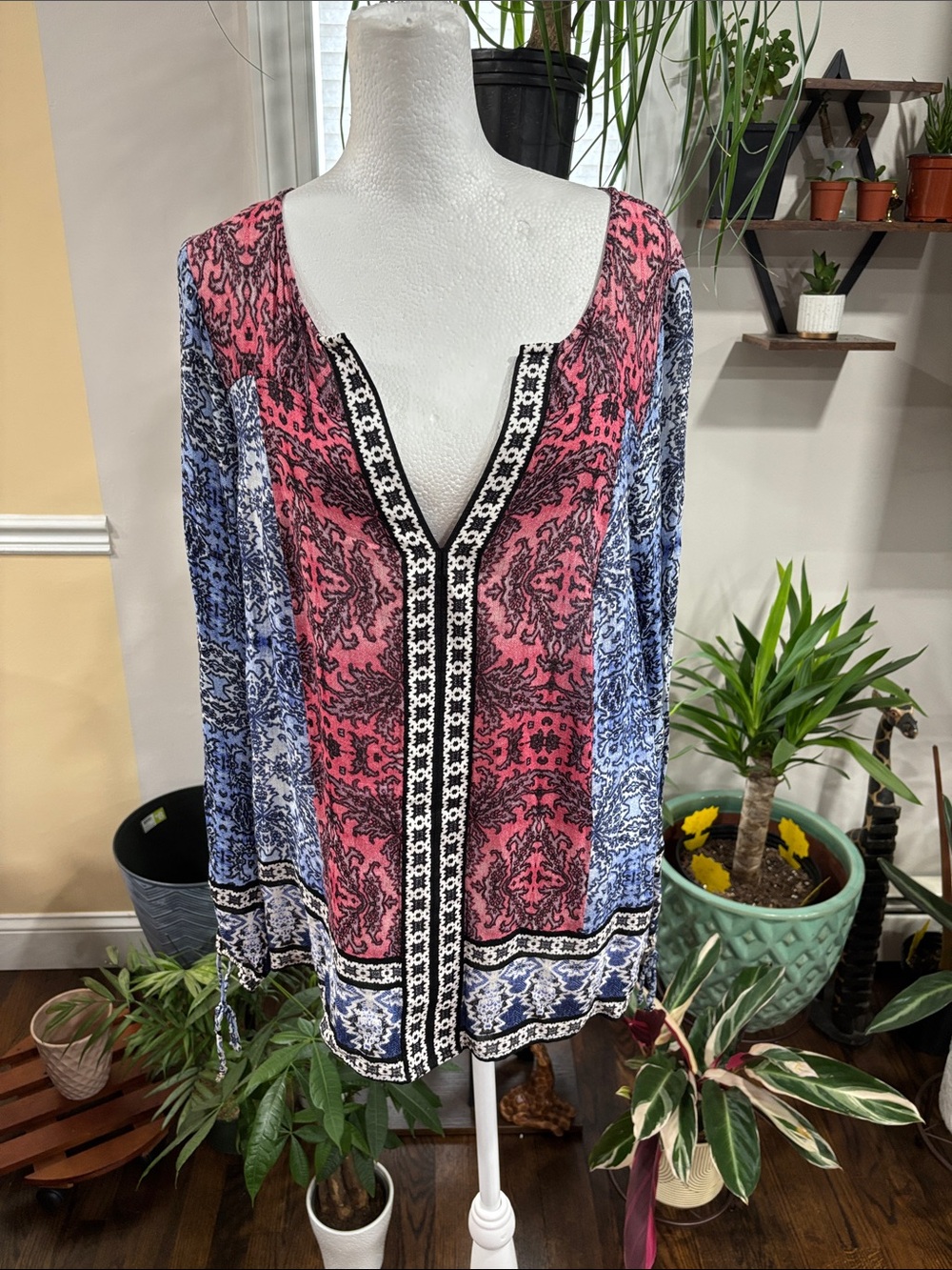 Lucky Brand Boho V-Neck Printed Tunic Top size M